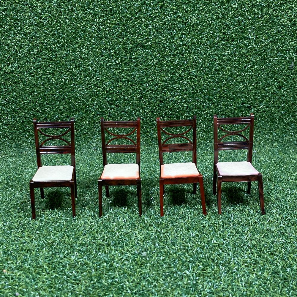 Vintage 1950s Set of 4 Miniature Dark Wood Plastic Dining Chair Dollhouse